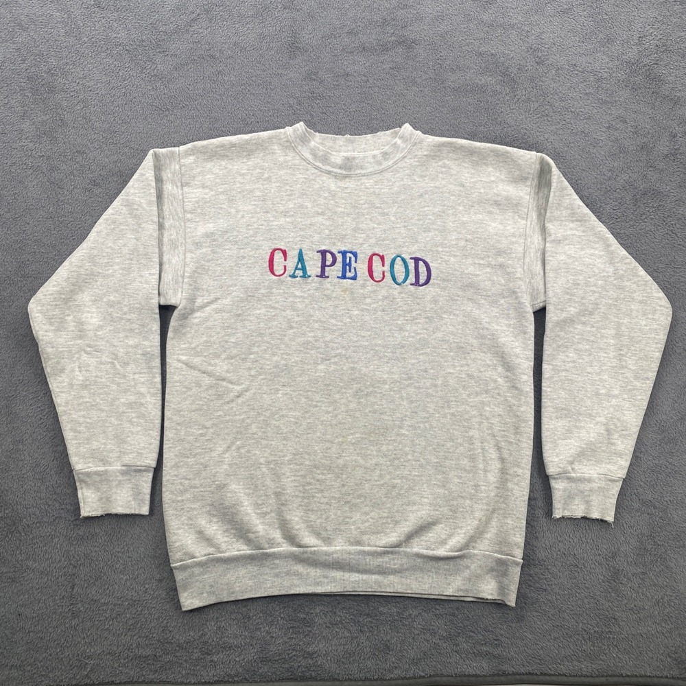 Vintage Cape Cod Sweatshirt Unisex Large Made in USA Grey Embroidered Crewneck